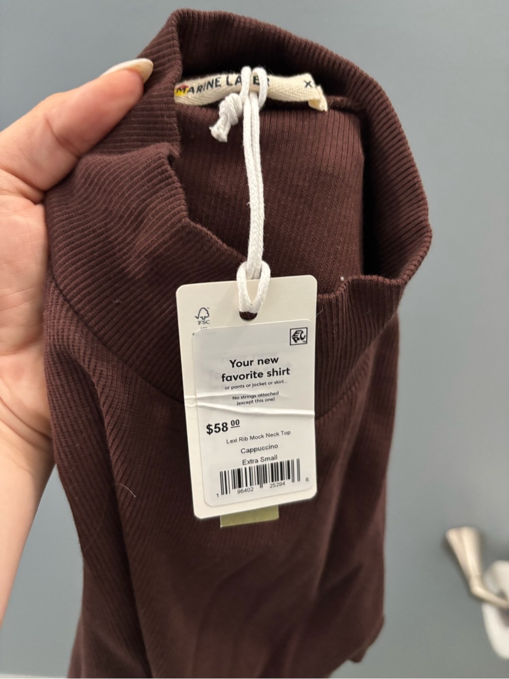 NWT Marine Layer Brown Short-Sleeve Lexi Ribbed Mock Neck Top - Picture 4 of 4